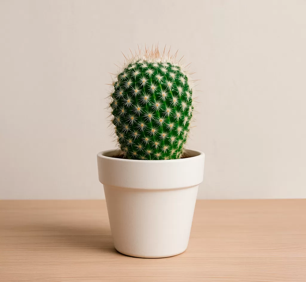 Cacto Mammillaria em vaso branco para decoração minimalista